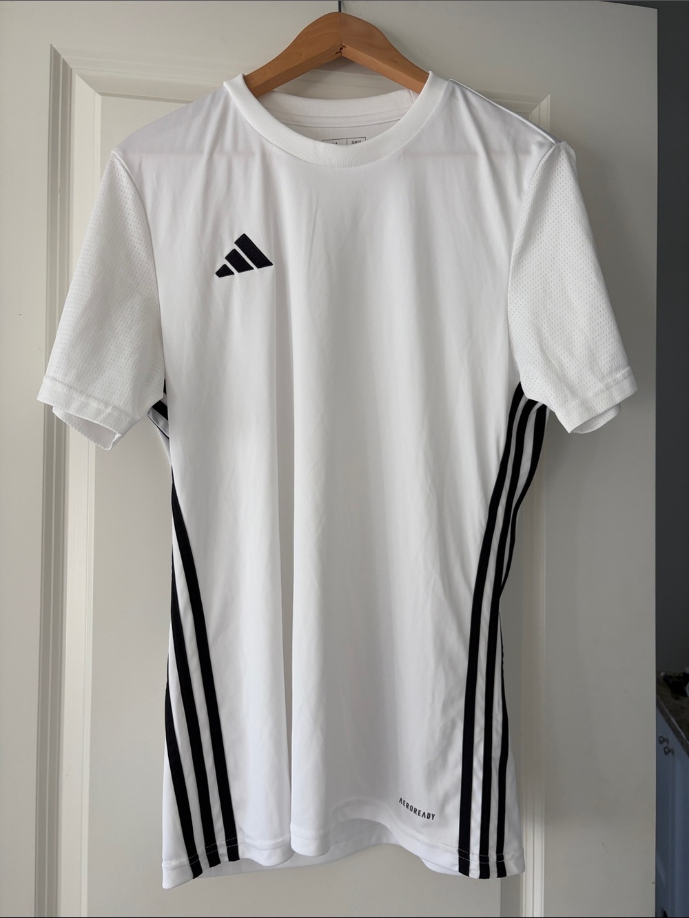 adidas White Short-Sleeve Training Jersey with Black Stripes